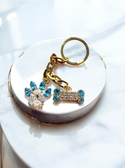 Paw and Bone Keychain Acqua Oro