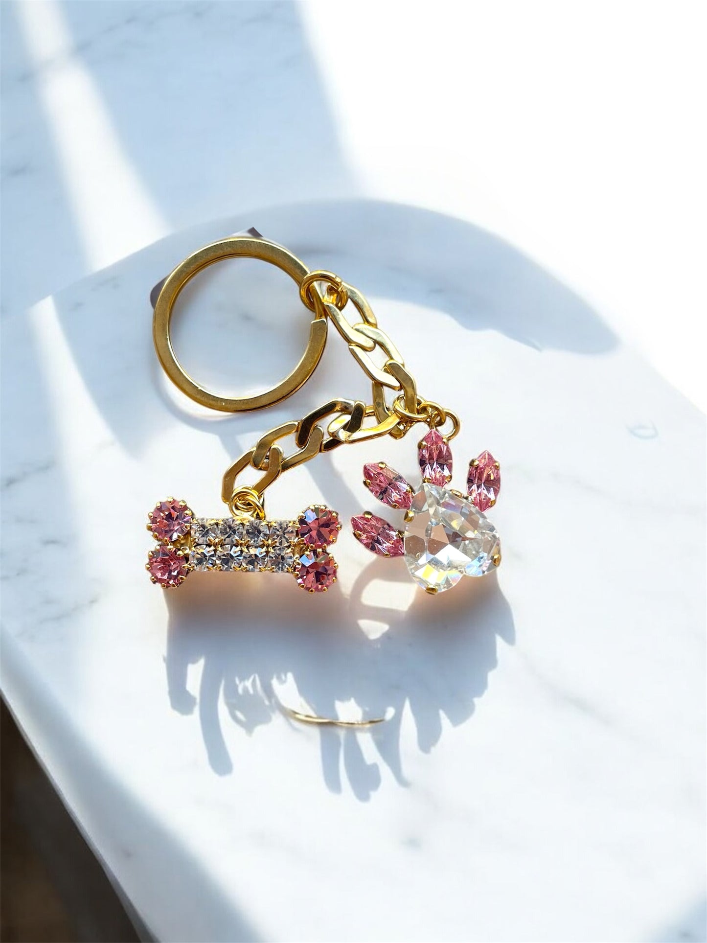 Rose Gold Paw and Bone Keychain