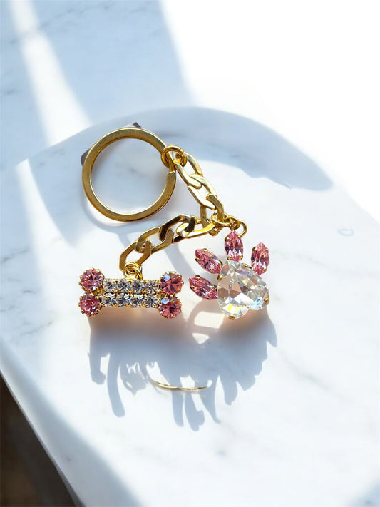 Rose Gold Paw and Bone Keychain